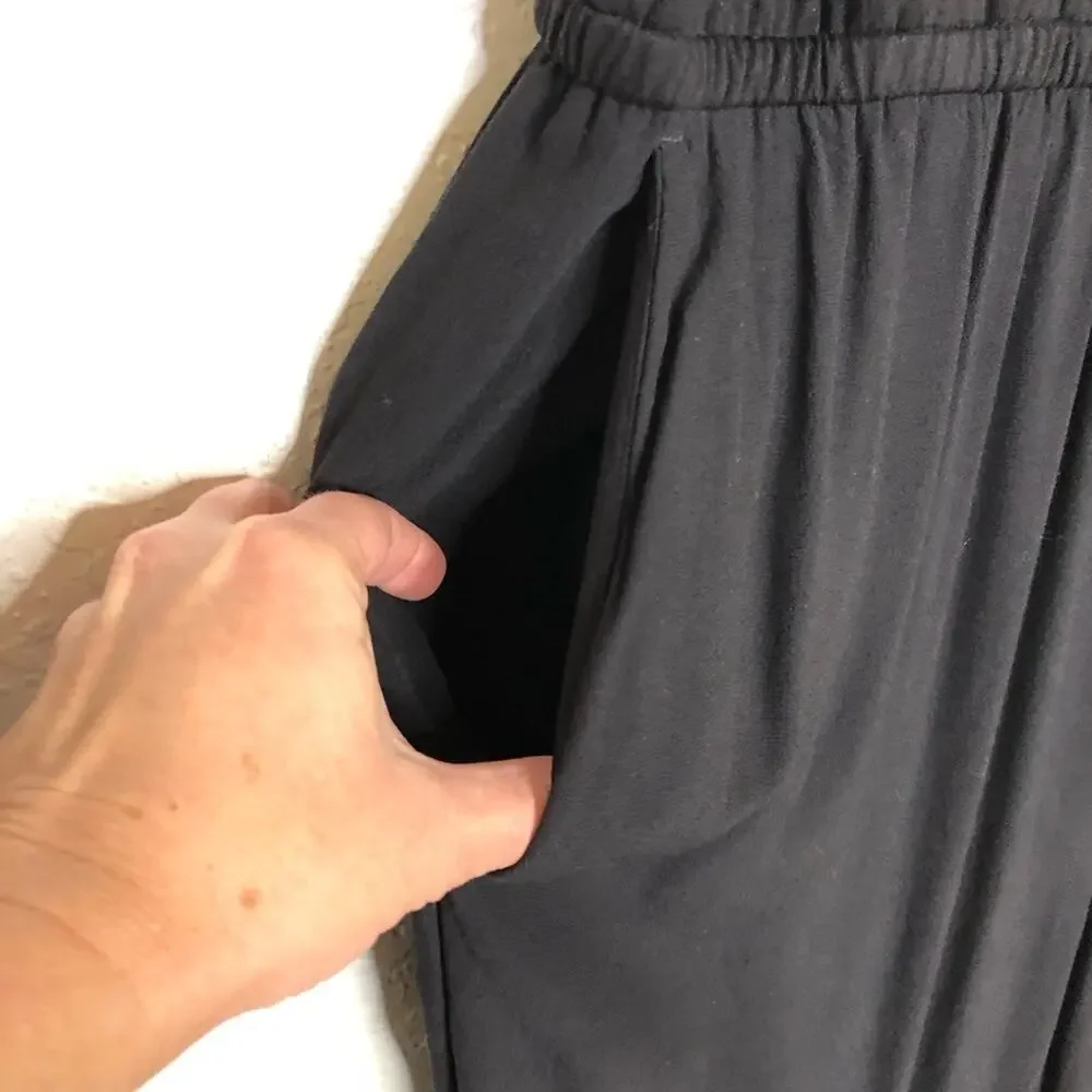 LOFT black ruffle trim wide leg sleeveless jumpsuit size Large